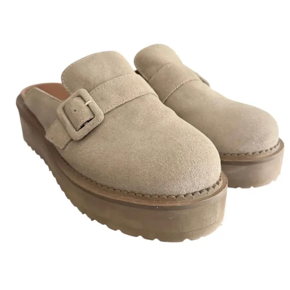 Seychelles Come Together II Platform Mule Sand Tan Suede 9.5 Excellent